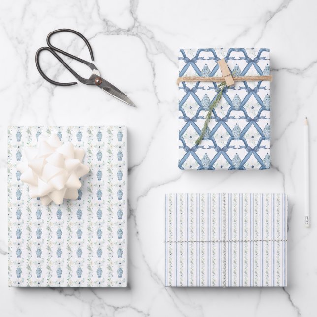 Hoja De Papel De Regalo Navidad Navy Ginger Jar (Anverso)