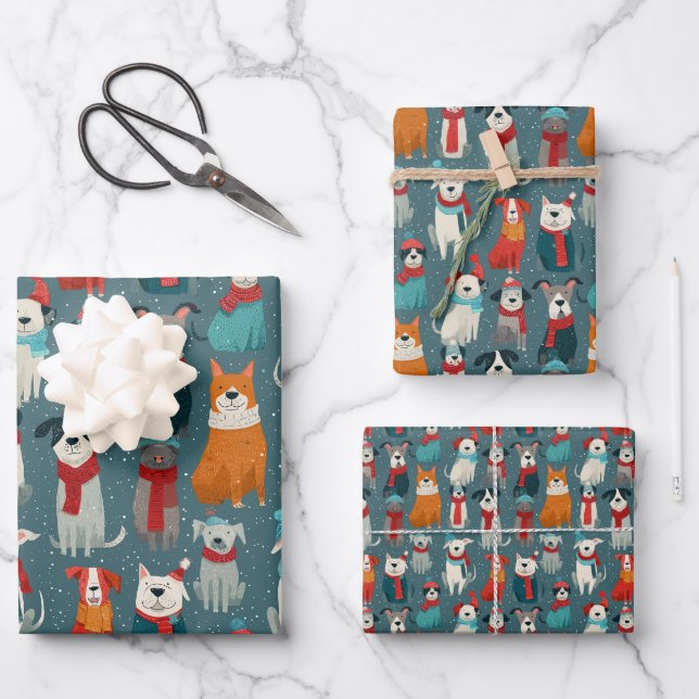 Hoja De Papel De Regalo Navidad Perro Invierno Acogedor (Anverso)