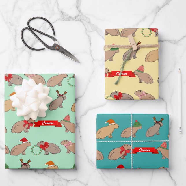 Hoja De Papel De Regalo Navidad Personalizada de Fauna Cute Capybara (Anverso)