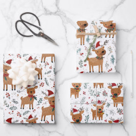 Hoja De Papel De Regalo Navidad Reno Retro Adorable