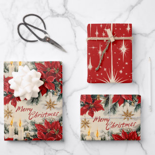 Hoja De Papel De Regalo Navidad retro vintage: Feliz feriado rojo y blanco