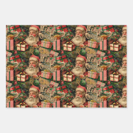 Hoja De Papel De Regalo Navidad retro vintage: Santa y presentes