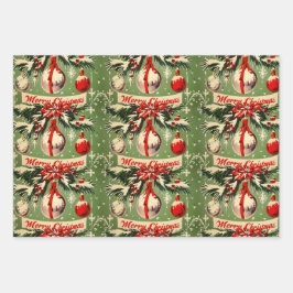 Hoja De Papel De Regalo Navidad Retro Vintage: Yuletide de mediados de sig
