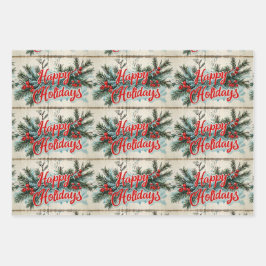 Hoja De Papel De Regalo Navidad Retro Vintage: Yuletide de mediados de sig