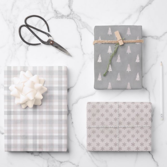 Hoja De Papel De Regalo Navidad Rústica Neutral (Anverso)