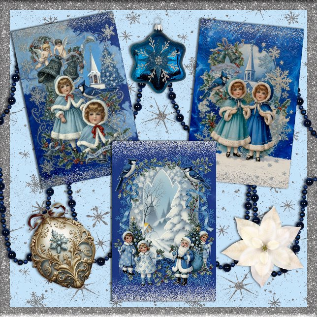 Hoja De Papel De Regalo Navidad Victoriana Azul y Plateada (Subido por el creador)