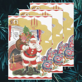 Hoja De Papel De Regalo Navidad Vintage, Alegre Santa Claus con Regalos