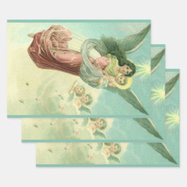 Hoja De Papel De Regalo Navidad Vintage, Ángel Victoriano con el Niño Jesú