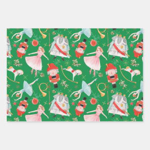 Hoja De Papel De Regalo Navidad Vintage Cascanueces Cuento de Hadas Verde