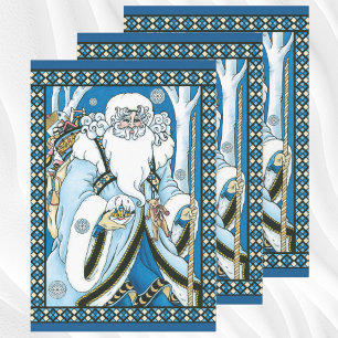 Hoja De Papel De Regalo Navidad Vintage, Santa Claus azul con Bola de Niev