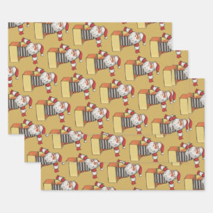 Hoja De Papel De Regalo Navidad Vintage, Santa Claus como Jack en la Caja