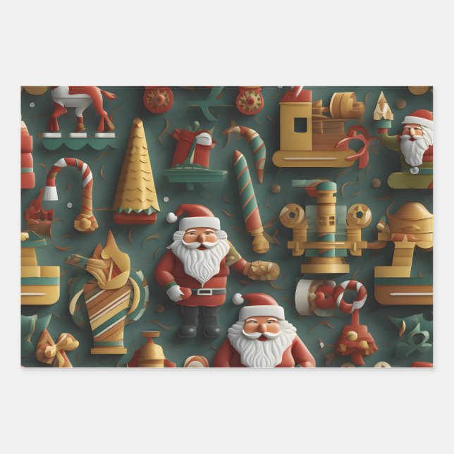 Hoja De Papel De Regalo navidades 3D Delight - Taller de Santa Claus (Anverso)