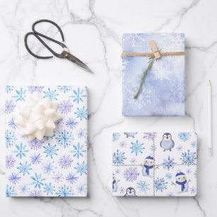 Hoja De Papel De Regalo Navidades acuarela Blue Snowflake