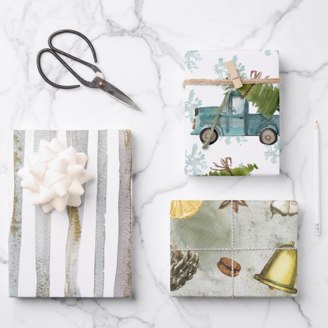 Hoja De Papel De Regalo Navidades acuarelas. (Anverso)