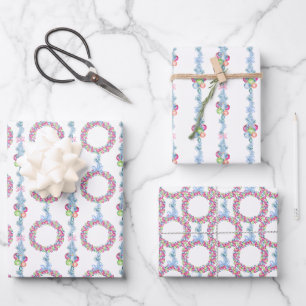 Hoja De Papel De Regalo Navidades acuarelas de colores en balbuceo