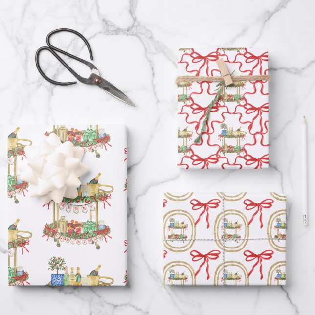 Hoja De Papel De Regalo Navidades acuáticos Champán Bar Cart (Anverso)