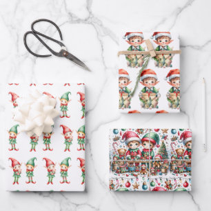 Hoja De Papel De Regalo Navidades Adorable Watercolor Elves