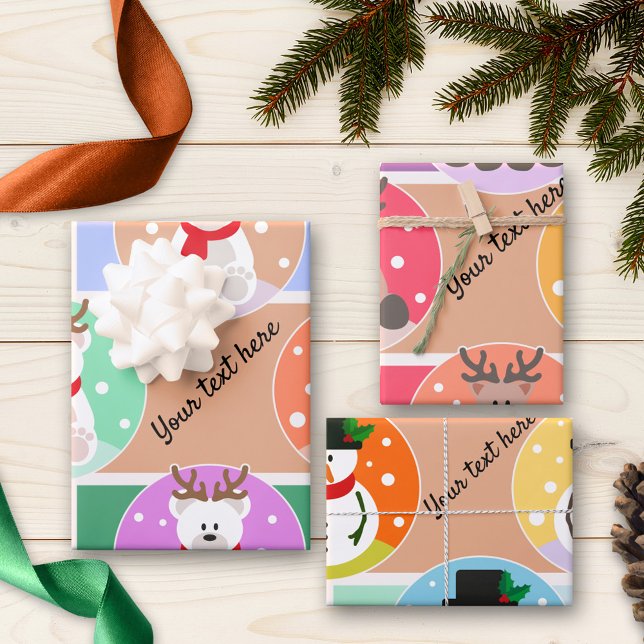Hoja De Papel De Regalo Navidades adorables en invierno (Wrapping paper sheets featuring Christmas and winter designs with polar bear, reindeer and snowman)