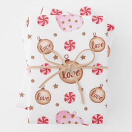 Hoja De Papel De Regalo Navidades adornan el corazón rosado con el envolve