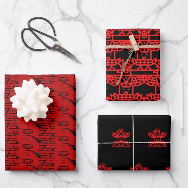 Hoja De Papel De Regalo Navidades águila nativa Tótem Pole negro y rojo (Anverso)