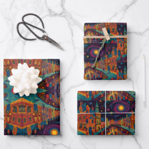 Hoja De Papel De Regalo Navidades Aldea Europa Inglaterra