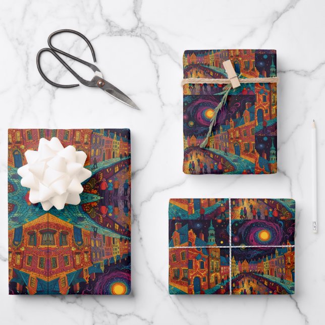 Hoja De Papel De Regalo Navidades Aldea Europa Inglaterra (Anverso)