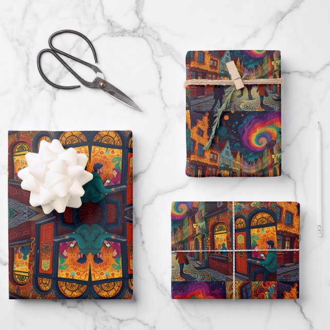 Hoja De Papel De Regalo Navidades Aldea Europa Inglaterra (Anverso)