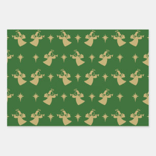 Hoja De Papel De Regalo Navidades Angel Nativity Star Green Gold