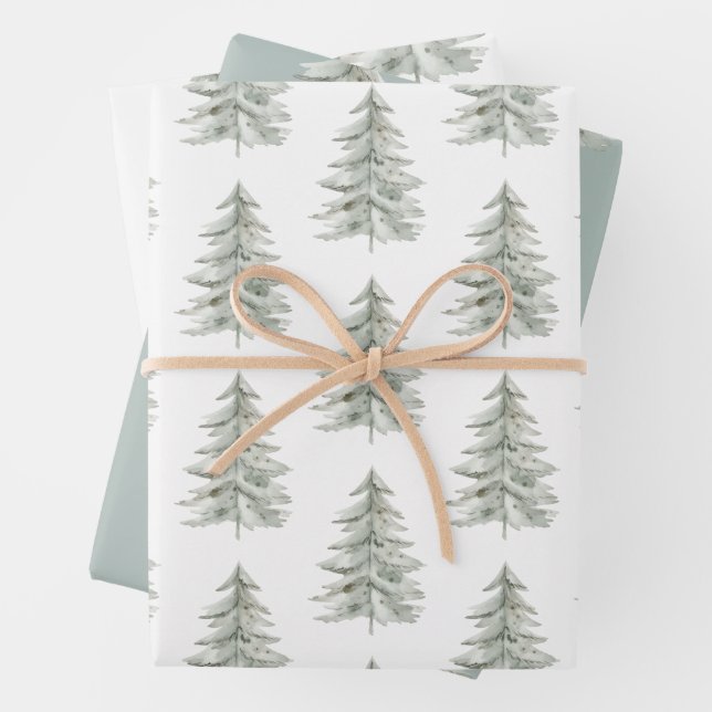 Hoja De Papel De Regalo Navidades Árboles verdes blancos (In situ)