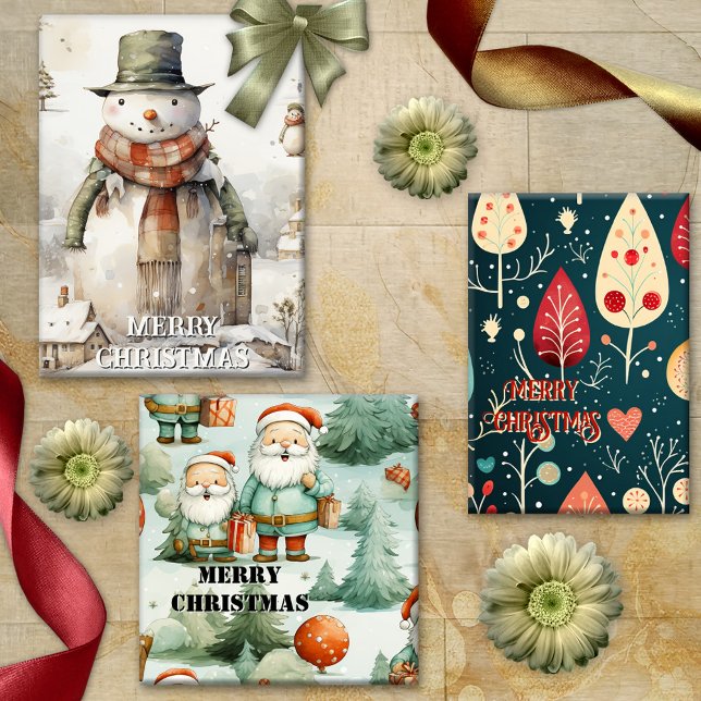 Hoja De Papel De Regalo Navidades artísticos de acuarela retro caprichosa (Cute Christmas wrapping paper sheets with a variety of different designs and styles )