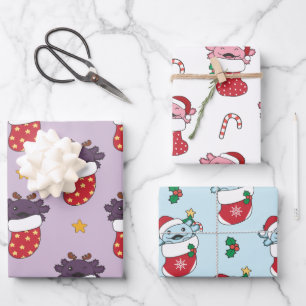Hoja De Papel De Regalo Navidades Axolotl Animales de invierno Holiday Axo