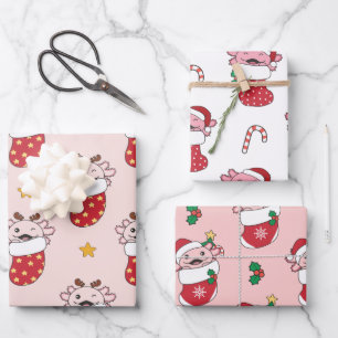 Hoja De Papel De Regalo Navidades Axolotl Animales de invierno Holiday Axo