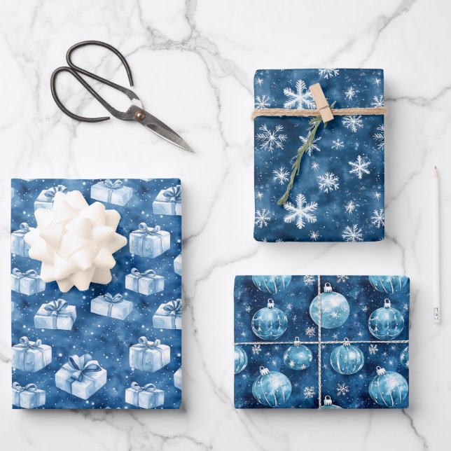 Hoja De Papel De Regalo Navidades azules (Anverso)
