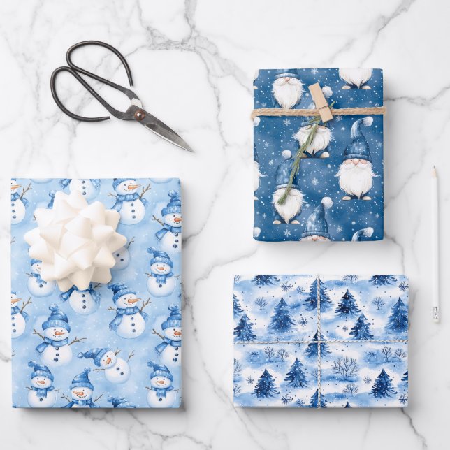 Hoja De Papel De Regalo Navidades azules (Anverso)