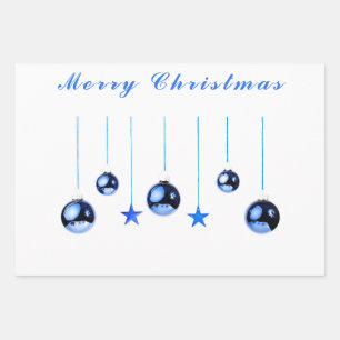 Hoja De Papel De Regalo Navidades azules Bolas de decoración con texto