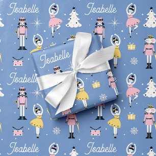 Hoja De Papel De Regalo Navidades azules de nombre personalizado de nutcra