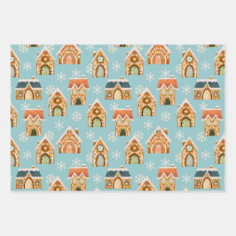 Hoja De Papel De Regalo Navidades azules Gingerbread Cookies Snowflakes