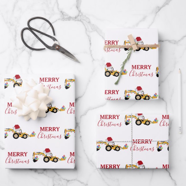 Hoja De Papel De Regalo Navidades Backhoe Construction Truck (Anverso)