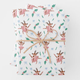 Hoja De Papel De Regalo Navidades Ballerina Reindeer y Bows