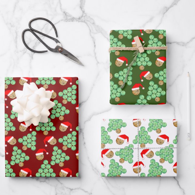 Hoja De Papel De Regalo Navidades Baloncesto Santa Hats (Anverso)