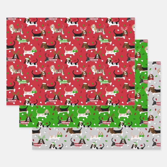 Hoja De Papel De Regalo Navidades Basset Hound (Set)