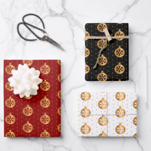 Hoja De Papel De Regalo Navidades baubles en rojo, negro y blanco