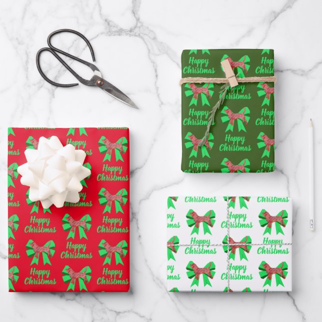 Hoja De Papel De Regalo Navidades Beagle Hound Dog & Green Bow (Anverso)