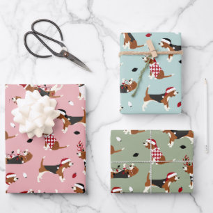 Hoja De Papel De Regalo Navidades Beagles Pink Blue Green