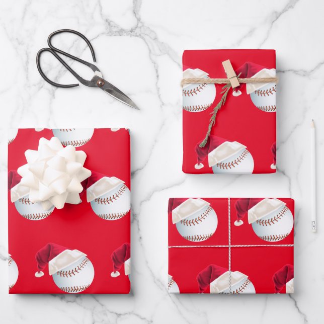 Hoja De Papel De Regalo Navidades Béisbol Deportivo Santa Fiesta (Anverso)