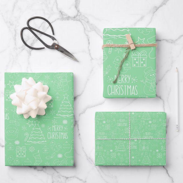 Hoja De Papel De Regalo Navidades blancos hacen alusión al verde de la hie (Anverso)