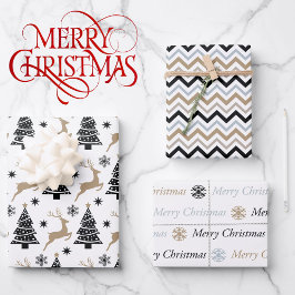 Hoja De Papel De Regalo Navidades blancos negros Coordinadores Chevron 3
