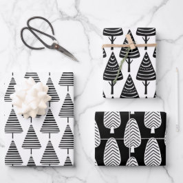 Hoja De Papel De Regalo Navidades blancos negros festivos bonitos árboles
