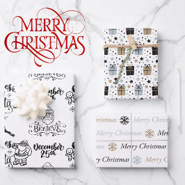 Hoja De Papel De Regalo Navidades blancos negros Santa Claus 3 Coordinació