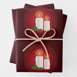Hoja De Papel De Regalo Navidades Blancos Y Acogedores Velas En Rojo Con H